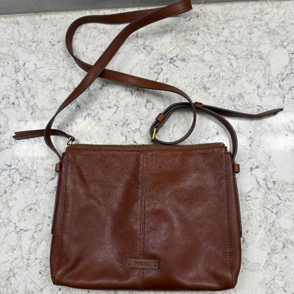 Fossil Felicity Crossbody‎ Brown Leather bag adjustable strap -cp